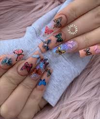 27 Beautiful Butterfly Nails For Spring Acrylic Coffin Nails Design 2020 Latest Fashion Trends For Woman In 2020 Coffin Nails Designs Butterfly Nail Swag Nails