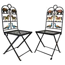 French Foldable Pair Of Wrought Iron Garden Chairs With Animals Elephants Horse Garden Chairs Wrought Iron Patio Chairs Folding Garden Chairs