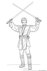 This coloring page shows spiderman hanging upside down, holding onto his cobweb. Anakin Skywalker With Lightsabers Star Wars Episode Ii Attack Of The Clones Coloring Pages Printable