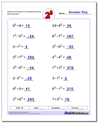 Exponents Worksheet Addition And Subtraction With Multiple In 2020 Exponent Worksheets Math Worksheet Math Worksheets