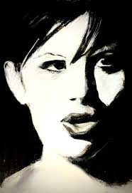 Portrait drawing of a woman sitting