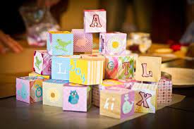 Decorate A Block At A Baby Shower Baby Blocks Baby Shower Sprinkle Baby Shower Girl Baby Shower Activities