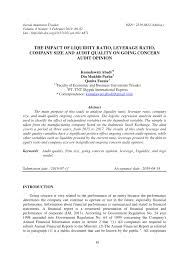 Pdf The Impact Of Liquidity Ratio Leverage Ratio Company Size And Audit Quality On Going Concern Audit Opinion
