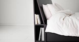 Black Bed Frame With Storage Ikea Storage Behind Headboard Could Easily Be Integrated Into The Bed Unit Headboard Storage Ikea Headboard Headboard