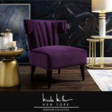 Nicole Miller Azariah Purple Velvet Accent Chair With Upholstered Armless Nac109 02pl Hd The Home Depot Purple Living Room Accent Chairs Purple Accent Chair