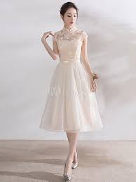 Ivory Homecoming Dresses Short Mandarin Collar Lace Applique Cap Sleeve Bow Sash Illusion Or Homecoming Dresses Short Homecoming Dresses Cocktail Dress Wedding