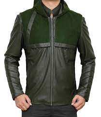 Get This Green Arrow Jacket In Hooded Leather For Mens Your Chance To Own Oliver Queen Jacket Shop Leather Jacket Men Leather Jacket With Hood Leather Jacket