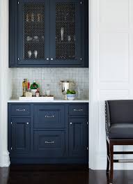 Navy Cabinets Pearlescent Tile Wire Screens On Upper Cabinets Kitchen Inspirations Shingle House Blue Kitchen Cabinets