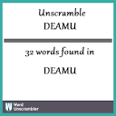 Unscramble DEAMU - Unscrambled 32 words from letters in DEAMU