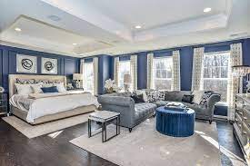 Shades Of Blue And Gray Dominate The Aesthetic Of The Portsmouth Model S Large Master Bedroom From Van Metre Ho Master Bedrooms Decor Home Large Master Bedroom