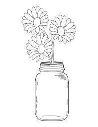Mason Jar Daisy Bouquet Coloring Page Etsy In 2020 Coloring Pages Embroidery Template Art Drawings Simple