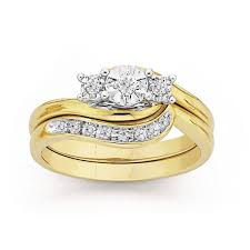 9ct Gold Diamond Trilogy Bridal Ring Set Bridal Ring Set Gold Diamond Rings