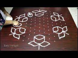Rose Flower Kolam Designs With 15 8 Middle Chukkala Muggulu With Dots Rangoli Design Yout Rangoli Designs With Dots Rangoli Border Designs Rangoli Designs