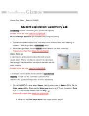 Check that the water temp is set to 30.0 °c and the copper's temp Calorimetry Lab Gizmo Answers Pg7 Jpeg Activity C Continued From Previous Page 3 Calculate Use The Gizmo To Mix 200 G Of Granite At 100 C With 1 000 G Course Hero