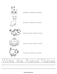 I'm building a collection of name worksheets for handwriting practice and learning names. Write The Animal Names Worksheet Twisty Noodle