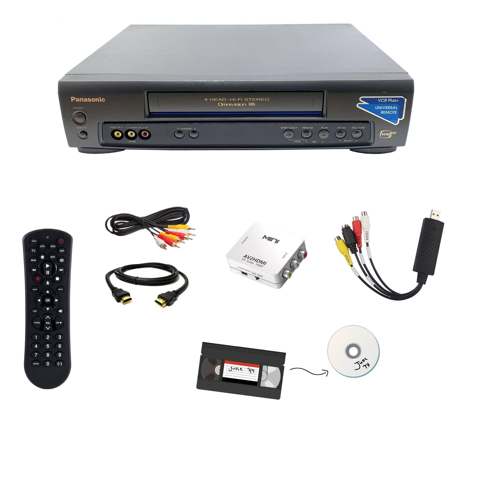 Panasonic VCR VHS Transfer Bundle w/Remote, USB Adapter, HDMI Converter (Stereo)