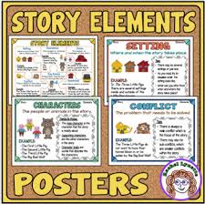 story elements posters mini anchor charts for word walls reference