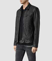 Mens Lark Leather Jacket Black Allsaints Com Leather Jacket Black Leather Jacket Jackets