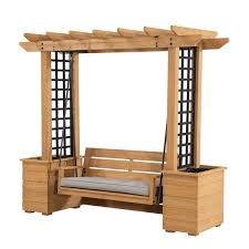 There's no better place for some peace and quiet as you relax or unwind with a book. Sunjoy Eastland Arbor 3 Seat Porch Swing With Adjustable Canopy Wood Frame Brown Lowe S Canada