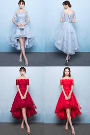 A Line Off Shoulder Long Tail Homecoming Dress With Appliques Lace Homecoming Dresses Short Homecoming Dresses Prom Dresses