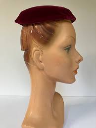 1950s modiste Paris Cherry Red Velour Cap From Mary Bettina, Worcester
