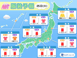 8月25日(火) 各地の気温変化と最適な服装