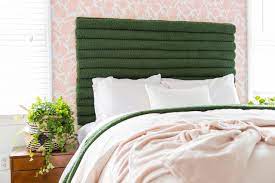 Two rectangular blocks of foam covered in grey twill run across the dark finish of the metal frame to provide padded back support and a contemporary look that is sleek and. How To Make A Diy Tufted Headboard From Pool Noodles Hgtv