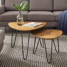 Next day delivery & free returns available. Walker Edison Furniture Company Hairpin 2 Piece 24 In English Oak Medium Triangle Wood Coffee Table Set With Nesting Tables Hd8449 The Home Depot
