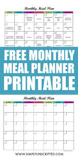 Free Monthly Meal Planner Printable Calendar Template For