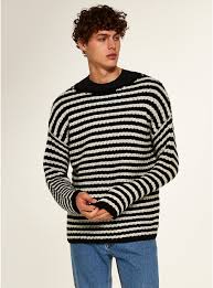 Black And White Striped Sweater Mens Black White Striped Fisherman Jumper Black White Stripes Casual Stripes White Stripe