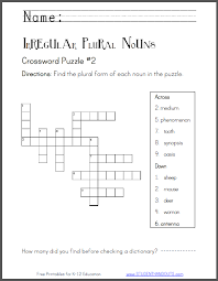 Irregular Plural Nouns Crossword Puzzle 2 Plurals Irregular Plurals Plural Nouns