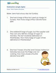 Edhelper's huge library of math worksheets, math puzzles, and word problems is a resource for teachers and parents. Grade 1 Word Problems Worksheet On Subtraction Of 1 Digit Numbers K5 Learning
