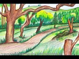 This is a spring forest, the leaves are just starting to come in, so you want to make sure not to cover the branches completely. How To Draw A Forest Scenery Step By Step Very Easy Youtube