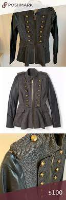 New Faux Leather Bcbg Military Jacket Herringbone Coat Womens Black Jacket Long Bomber Jacket
