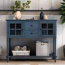Manubio antiguo para buffet de cuarto de comedor. Compre Aparador Consola Mesa Inferior Estante Granja Madera Vidrio Buffet Gabinete De Almacenamiento Sala De Estar Antiguo Azul Marino Blanco Gris Claro A 198 24 Del Greatfurnishing Es Dhgate Com