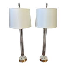 Fri, jul 16, 2021, 4:00pm edt Restoration Hardware Glass And Chrome Rods Bundle Pillar Table Lamps With Shades A Pair Design Plus Gallery