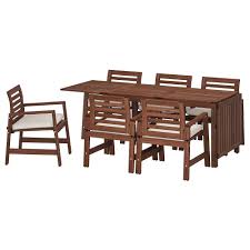 Applaro Table 6 Armchairs Outdoor Brown Stained Brown Ikea Wooden Outdoor Furniture Outdoor Tables And Chairs Ikea