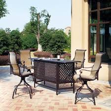 Darlee Monterey 5 Piece Sling Patio Bar Set With Swivel Bar Stools Bbqguys Patio Bar Set Modern Patio Furniture Outdoor Patio Bar