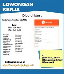 Indeed dapat menerima bayaran dari perusahaan tersebut, membantu agar indeed tetap gratis bagi para pencari kerja. Jakarta Loker Pendaftaran Mitra Last Mile Spx 2 Posisi Facebook