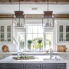 Farmhouse Kitchen White Cabinets Glass Kitchen Cabinets Rustic Kitchen Wood Beams Dark Center Is Trendy Farmhouse Kitchen Glass Kitchen Cabinets Rustic Kitchen