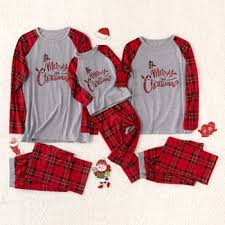 Merry Christmas Letter Print Plaid Family Matching Pajamas Set In 2020 Family Pajama Sets Matching Family Outfits Matching Christmas Pajamas