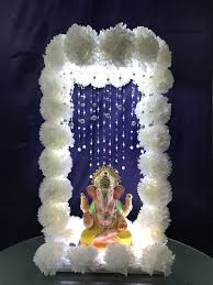 They also make theme based decorations depicting the religious themes. Pin By Sunita Mishra On Home Decor Ganpati Decoration At Home Ganpati Decoration Design Diwali Decorations At Home