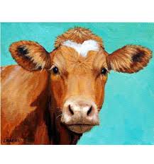 Guernsey Cow Art Farm Animal Print Face On Light Teal Etsy Cow Art Farm Art Cow Art Print