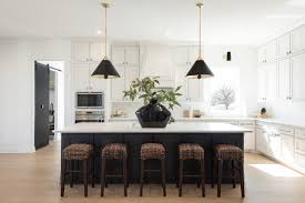 Black and white kitchen with wood island. Kitchen Of The Week Texas Chic In Black White And Wood