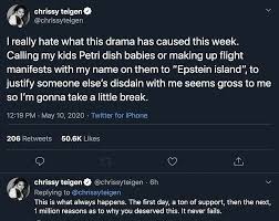 The model and television personality said she also deleted 60,000 tweets as she continues to be trolled on social media as she. Chrissy Teigen Is Taking A Break From Social Media Here S Why