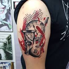 The Black And Red Tattoo On The Arm Trash Polka Tattoo Trash Polka Trash Polka Tattoo Designs