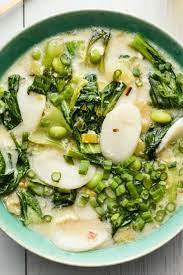 Rice Cake Soup With Bok Choy And Edamame Recipe Recipe In 2021 Edamame Recipes Rice Cake Soup Recipes