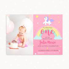 If you want to celebrate your dotter, or your invitation using unicorn theme, you can use and download our birthday invitation. Unicorn First Birthday Invitation Template With Photo Birthday Invitation Card Template 1st Birthday Invitation Template Birthday Invitation Card Online