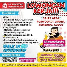 0852 2552 5576 (wa only) www.lowonganterpadu.com. Lowongan Kerja Sales Area Rembang Purwodadi Jepara Kudus Di Pt Hartono Indobangun Jaya Datang Langsung Wawancara Lowongan Rembang