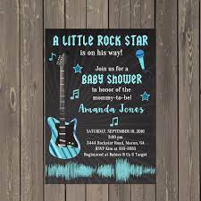 Amazon Com Rock Star Baby Shower Invitation In Teal Black And Blue For A Baby Boy Set Of 10 Invitations With White Envelopes Handmade Products